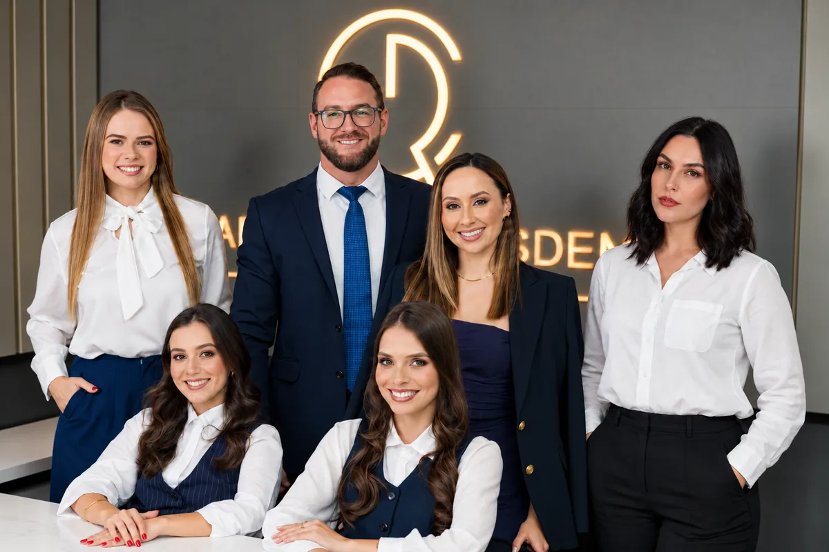 Equipe Carradore Risden na recepção do escritório